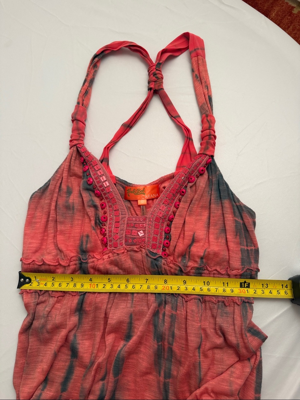 Hale Bob Cabana multicolor pink orange purple tie-dye beaded halter maxi dress M - Picture 9 of 10